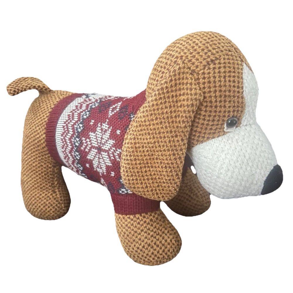 Russ Berrie Reginald Puppy Dog Plush Stuffed Animal Knitted Sweater Brown 12"